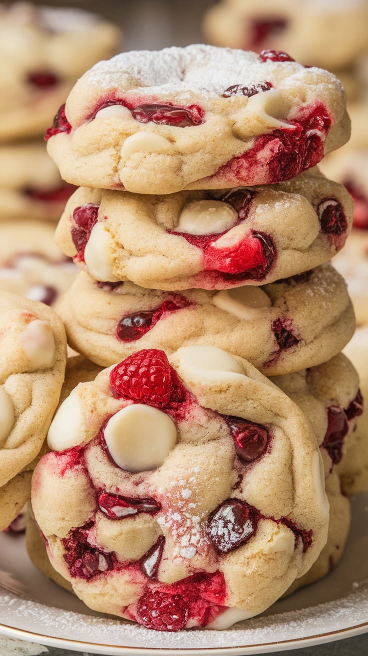 Delight in the vibrant flavors of White Chocolate Raspberry Cookies, where sweet, creamy white chocolate perfectly complements tangy, juicy raspberries. These luscious cookies are an ideal treat for elevating any gathering or satisfying a sweet craving.