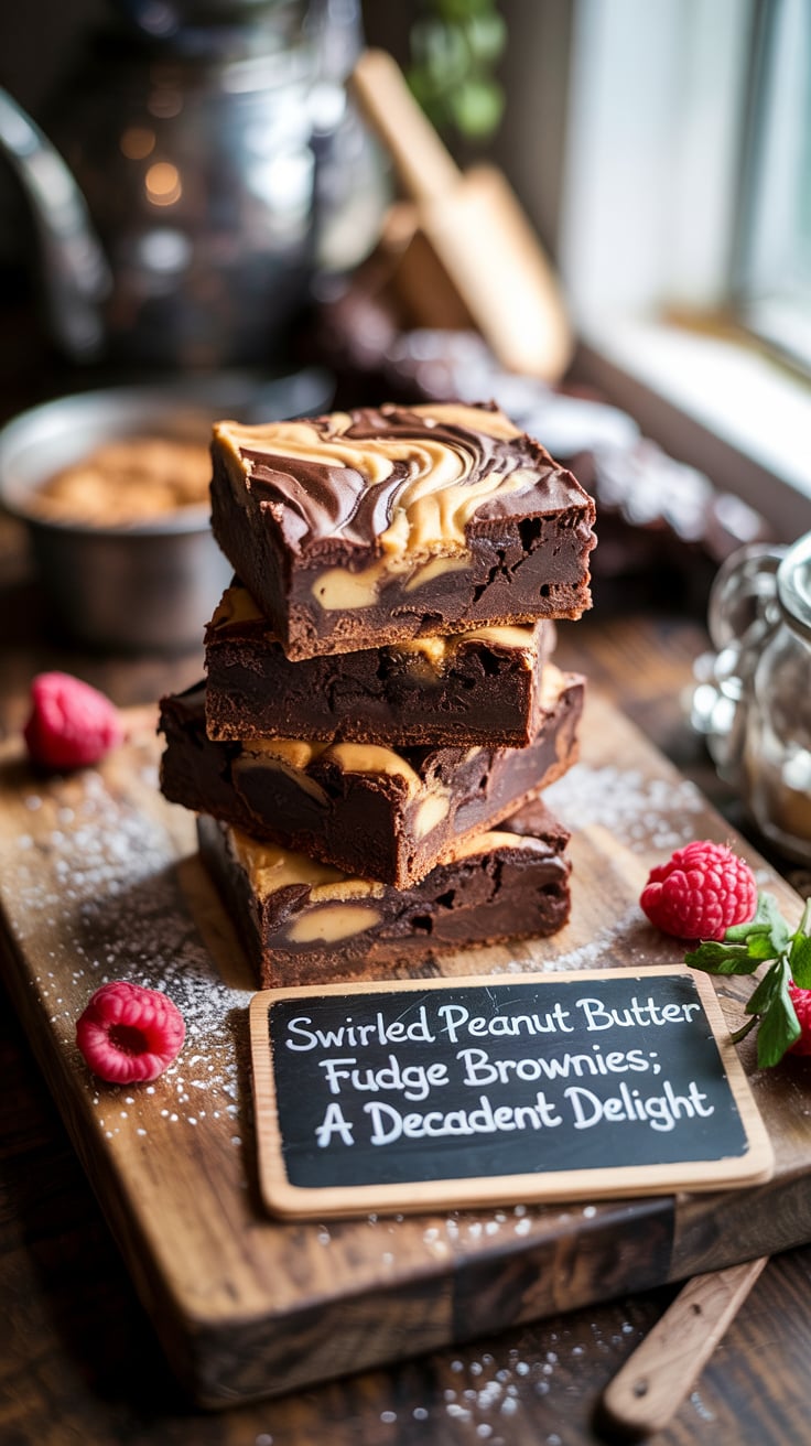 Uncover the secret to creating a jaw-dropping dessert that brings together the beloved combination of chocolate and peanut butter. These brownies are not only delicious but also a feast for the eyes with their beautiful marbled design.