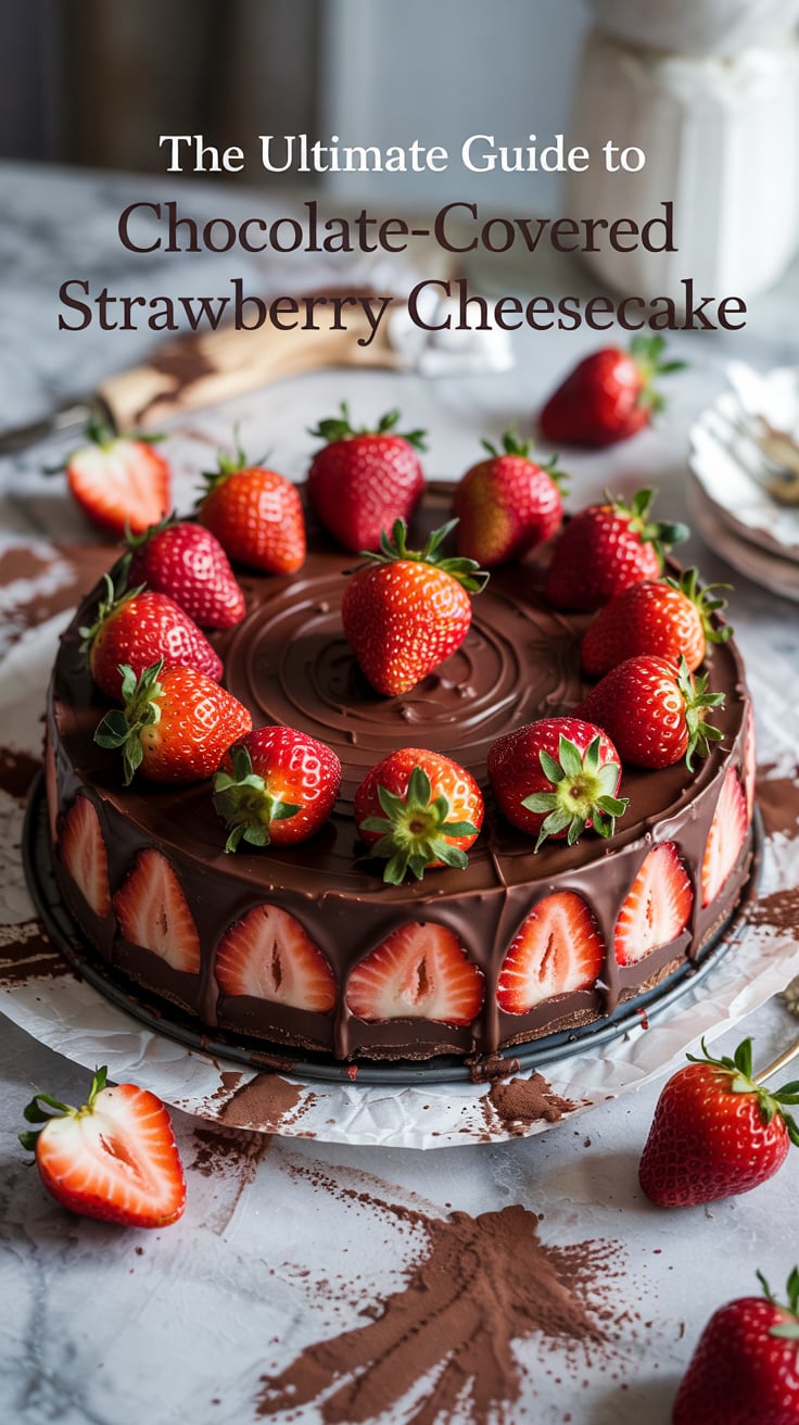Discover how to elevate your cheesecake with a stunning chocolate ganache topping and perfectly dipped strawberries. The eye-catching presentation will make it the centerpiece of any gathering, captivating your guests from the first glance.