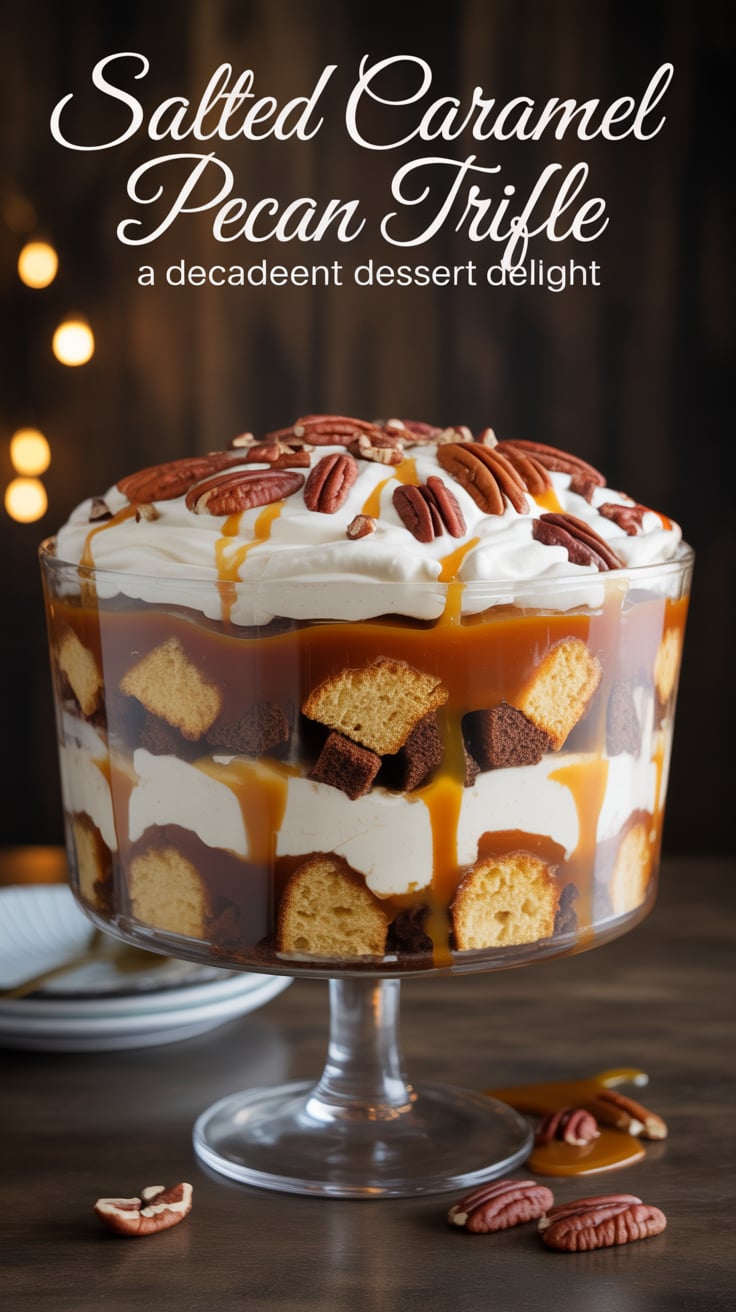 Dive into this easy-to-make dessert that comes together with minimal effort but maximum impact. The combination of salted caramel and buttery pecans elevates traditional trifle to something truly spectacular, making it an instant favorite at any gathering.