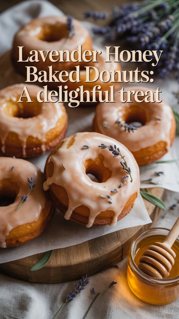 Indulge in the enchanting flavors of lavender and honey with these baked donuts that are as beautiful as they are delicious. Each bite offers a delicate floral hint paired with the rich sweetness of honey, making these treats perfect for any occasion.