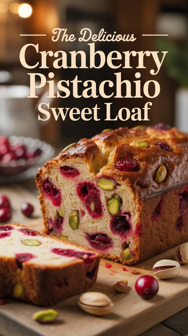 Experience the delightful combination of sweet and savory with Cranberry Pistachio Sweet Loaf, where tart cranberries meet crunchy pistachios in a moist, flavorful bread that's perfect for any occasion.