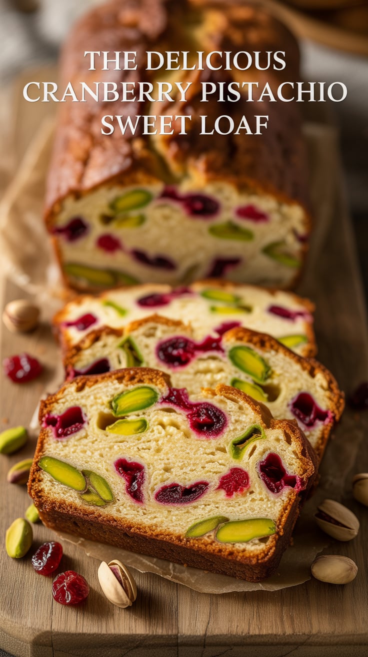 Perfect for sharing or indulging solo, this Cranberry Pistachio Sweet Loaf is a visually stunning addition to your dessert table. Each bite offers a delightful crunch and a burst of flavor, making it a must-try recipe for any baking enthusiast.