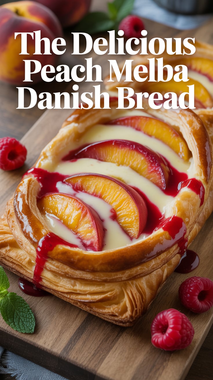 Delight in the sweet symphony of flavors with Peach Melba Danish Bread, where juicy peaches and tangy raspberries come together in a buttery pastry that’s perfect for brunch or dessert. Each slice is a taste of summer, no matter the season.