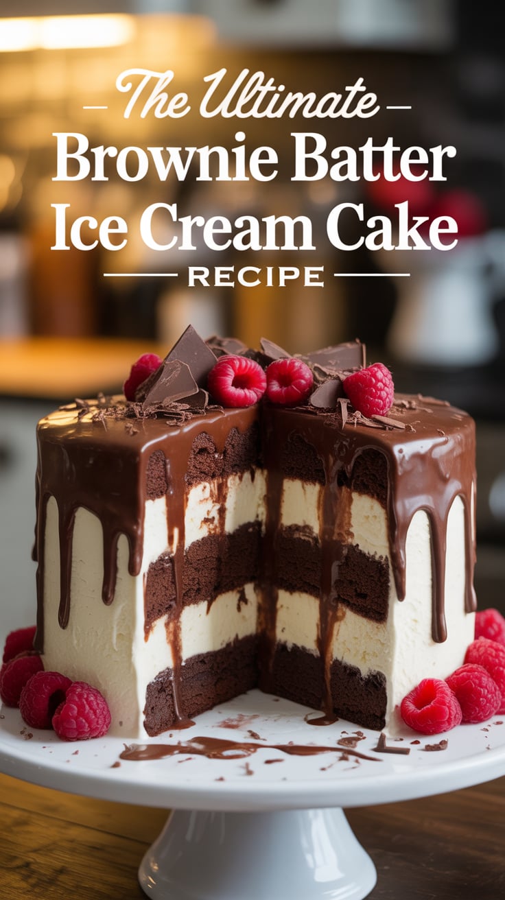 Get ready to impress your friends and family with a dessert that’s sure to become a beloved favorite. Whether you keep it simple or dress it up with toppings like whipped cream and chocolate drizzle, the Ultimate Brownie Batter Ice Cream Cake is a delicious way to make any occasion memorable.