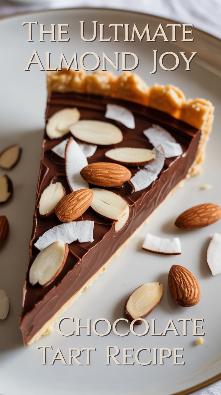 Picture a decadent chocolate crust filled with luscious coconut cream and topped with crunchy almonds. Each bite offers a delightful blend of textures and flavors, making this tart a showstopper for any occasion or simply a well-deserved treat for yourself.