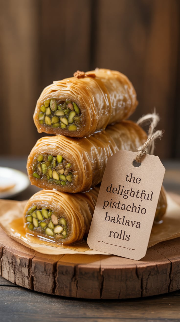 Indulge in the layers of flaky pastry filled with a sweet, nutty pistachio mixture that will leave your taste buds craving more. These delightful baklava rolls offer a modern twist on a classic dessert, perfect for impressing guests at your next gathering.