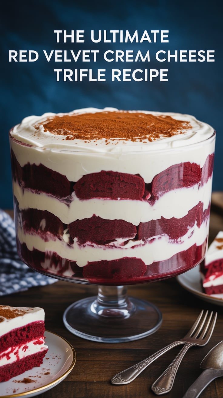 Visually captivating, this trifle's vibrant red layers interspersed with luscious white cream make it an eye-catching centerpiece at any gathering. It's a dessert that promises to impress, turning any occasion into a festive celebration.