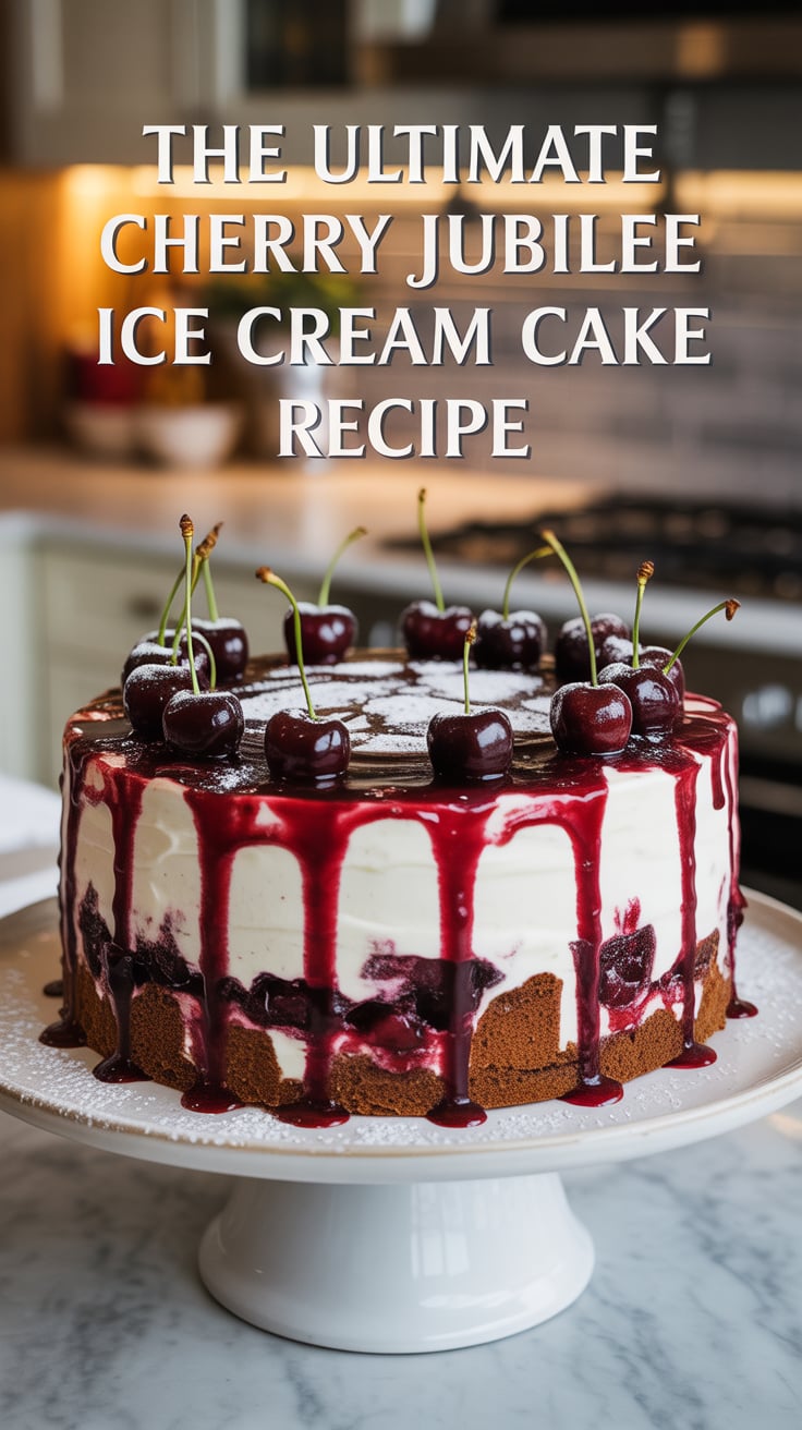 Indulge in the enchanting flavors of the Ultimate Cherry Jubilee Ice Cream Cake, where rich ice cream meets sweet, juicy cherries in a stunning dessert that dazzles both the eyes and the palate. This recipe perfectly combines creamy textures with vibrant fruit, making it a showstopper for any occasion, from family gatherings to summer celebrations.