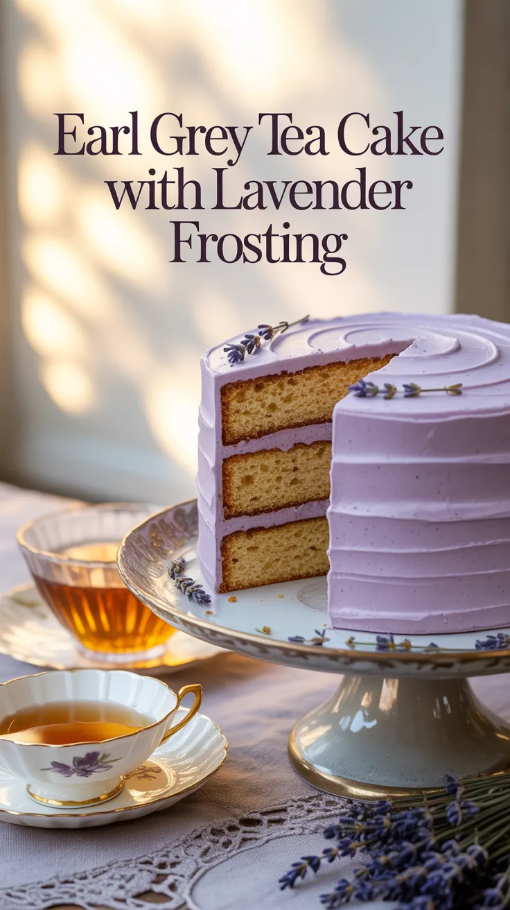 Delight in the enchanting blend of flavors as you experience the warm, aromatic notes of Earl Grey tea infused into a moist cake. Topped with a delicate lavender frosting, this dessert transforms a classic beverage into a stunning treat that's perfect for any occasion.