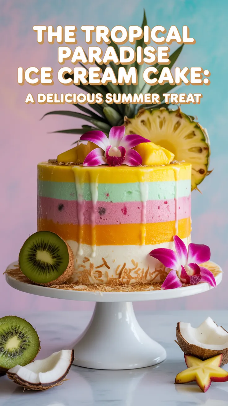 Get ready to bring a taste of the tropics to your table. This Tropical Paradise Ice Cream Cake is a delicious way to cool down and savor the flavors of summer all year long!