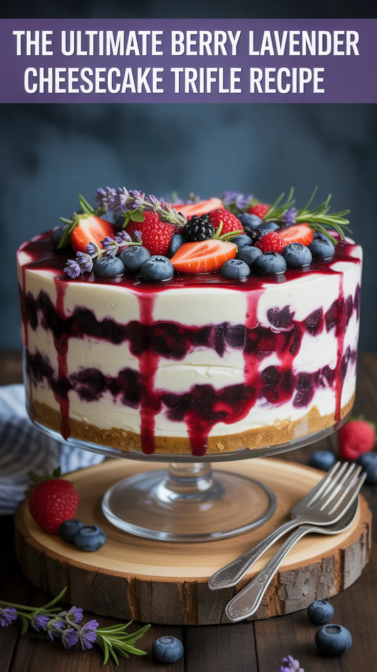 Layer upon layer of creamy goodness awaits you in this delightful trifle. Each bite reveals the balanced sweetness of ripe berries and the subtle floral notes of lavender, making it a refreshing choice for warm days or special celebrations.