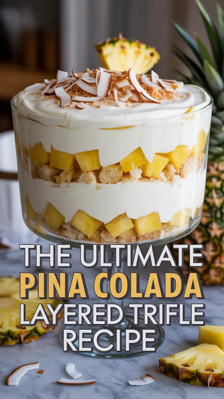 Each bite of this trifle is a burst of sunshine. With a delightful combination of textures—soft cake, fluffy whipped cream, and juicy fruit—this recipe elevates the classic pina colada cocktail into a show-stopping dessert that will have everyone asking for the recipe.