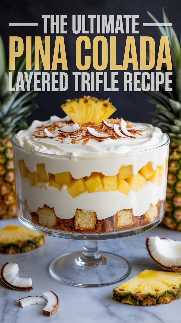 Transport yourself to a tropical paradise with the Ultimate Pina Colada Layered Trifle. Imagine luscious layers of creamy coconut, sweet pineapple, and buttery cake coming together in a dessert that's as indulgent as it is refreshing, perfect for summer celebrations or indulgent evenings at home.
