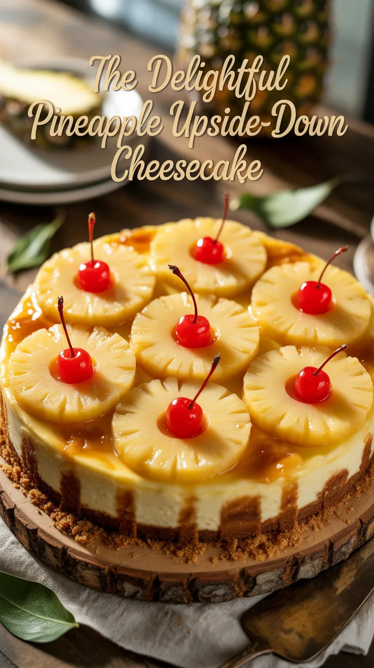Imagine a luscious cheesecake base perfectly complemented by a layer of golden, glazed pineapple rings, all resting on a buttery graham cracker crust. Each bite offers a delightful contrast of textures and flavors, making it a refreshing treat ideal for warm-weather gatherings or special occasions.