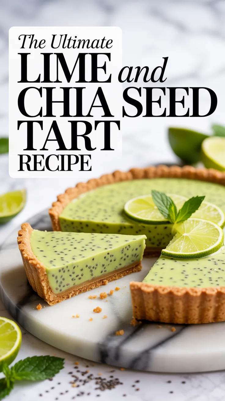 The tart boasts a crisp, buttery crust that cradles a creamy lime filling, enhanced by the delightful texture of chia seeds. Its vibrant green hue adds a stunning visual appeal, ensuring it’s not just delicious but also a showstopper at your next gathering.