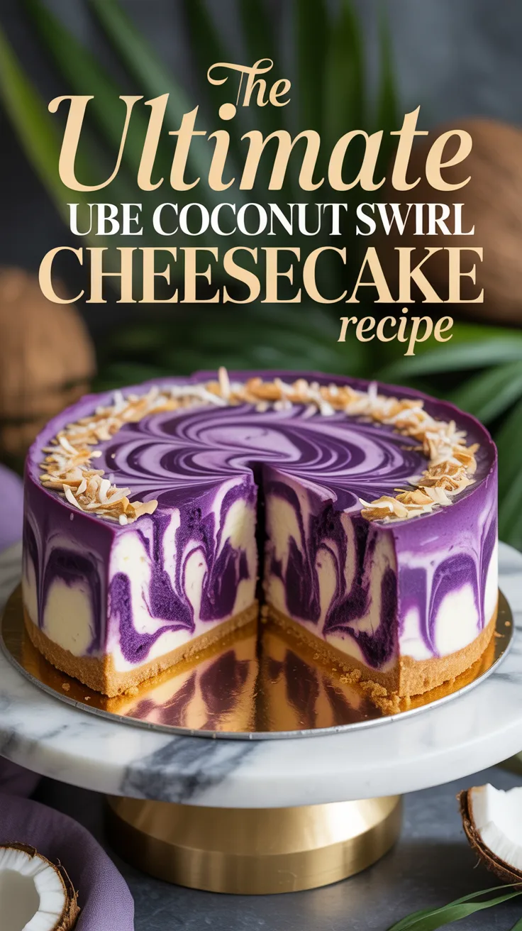Experience a tropical escape with each bite of this decadent cheesecake. Infused with the nutty essence of coconut and the eye-catching hue of ube, this show-stopping dessert will bring a touch of elegance to any occasion.