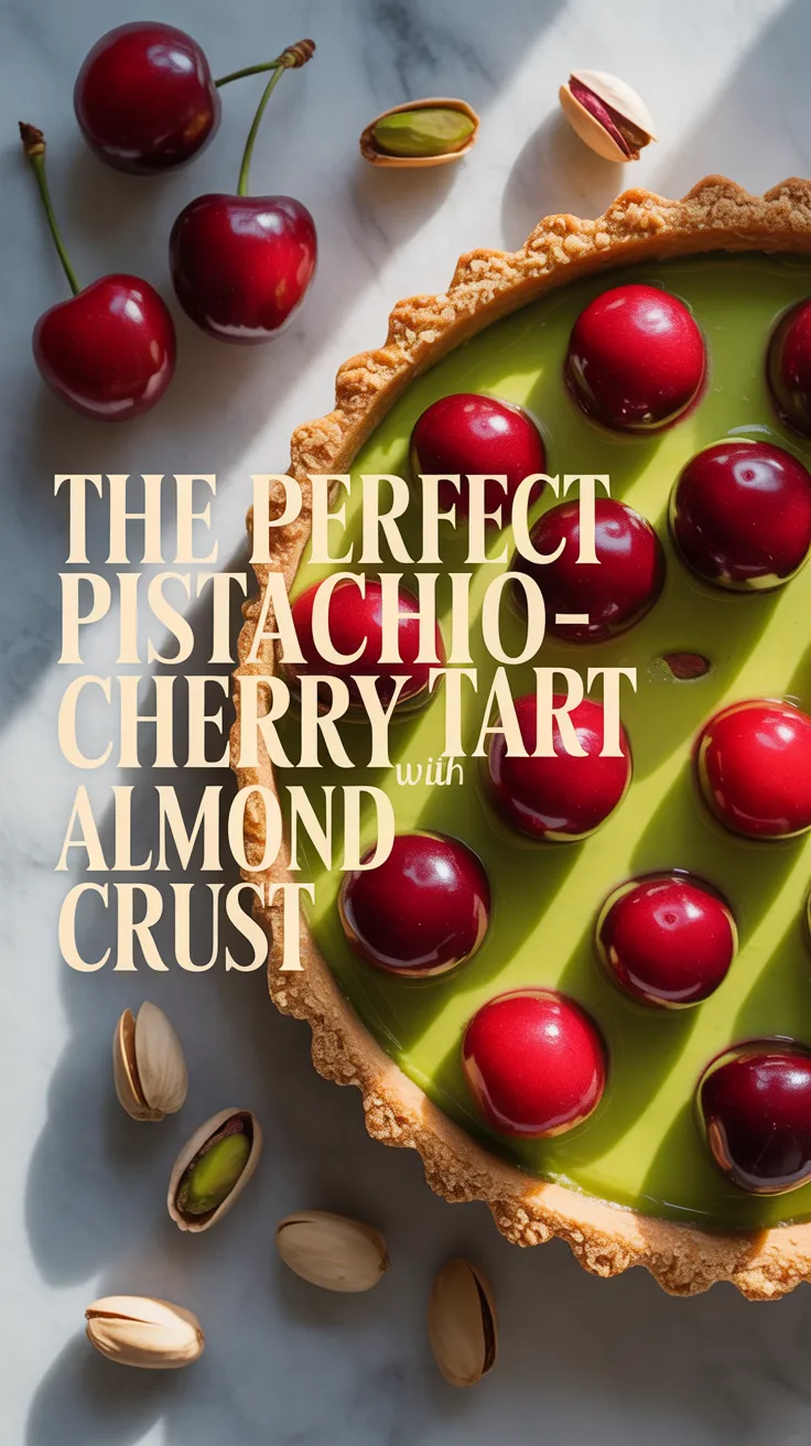 Imagine gathering around the table with family and friends, the laughter mingling with the sweetness of this stunning tart. Each slice reveals a beautiful contrast of textures, from the crunchy almond base to the smooth filling, finished with juicy cherries that burst with flavor. This dessert is sure to be a showstopper at any gathering.