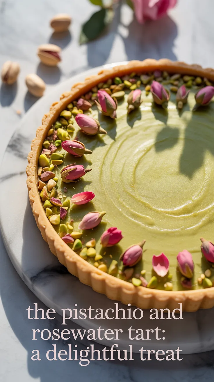 Discover the enchanting flavors of our Pistachio and Rosewater Tart, where nutty richness meets floral elegance. This unique dessert transports your taste buds to new heights, making it a perfect addition to any celebration or elegant gathering.