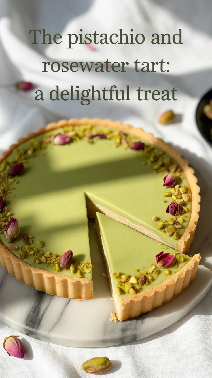 Indulge in a creamy, dreamy filling crafted from finely ground pistachios and infused with delicate rosewater, all nestled in a buttery crust. With its vibrant green hue and inviting aroma, this tart is as visually appealing as it is delicious.