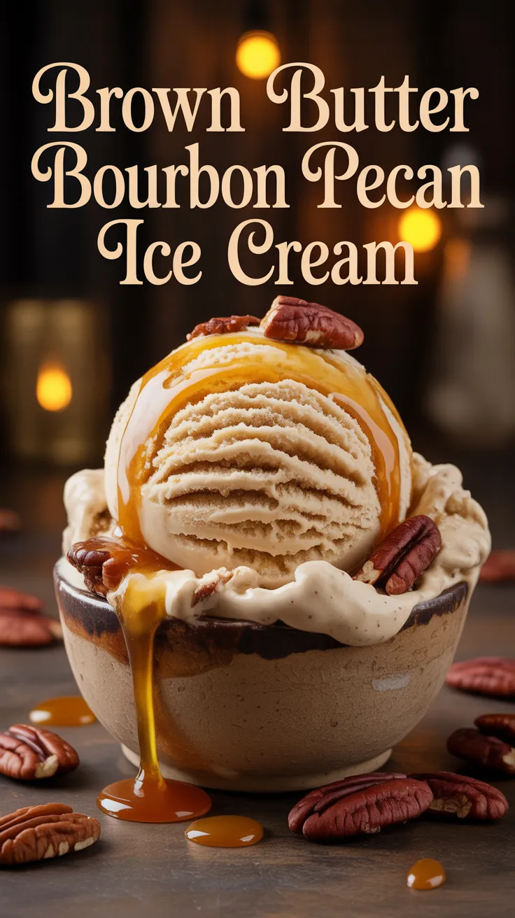 Embark on a decadent journey with Brown Butter Bourbon Pecan Ice Cream, a dessert that takes classic flavors to new heights. The rich nuttiness of brown butter, paired with the warmth of bourbon, creates an indulgent scoop that's truly unforgettable.