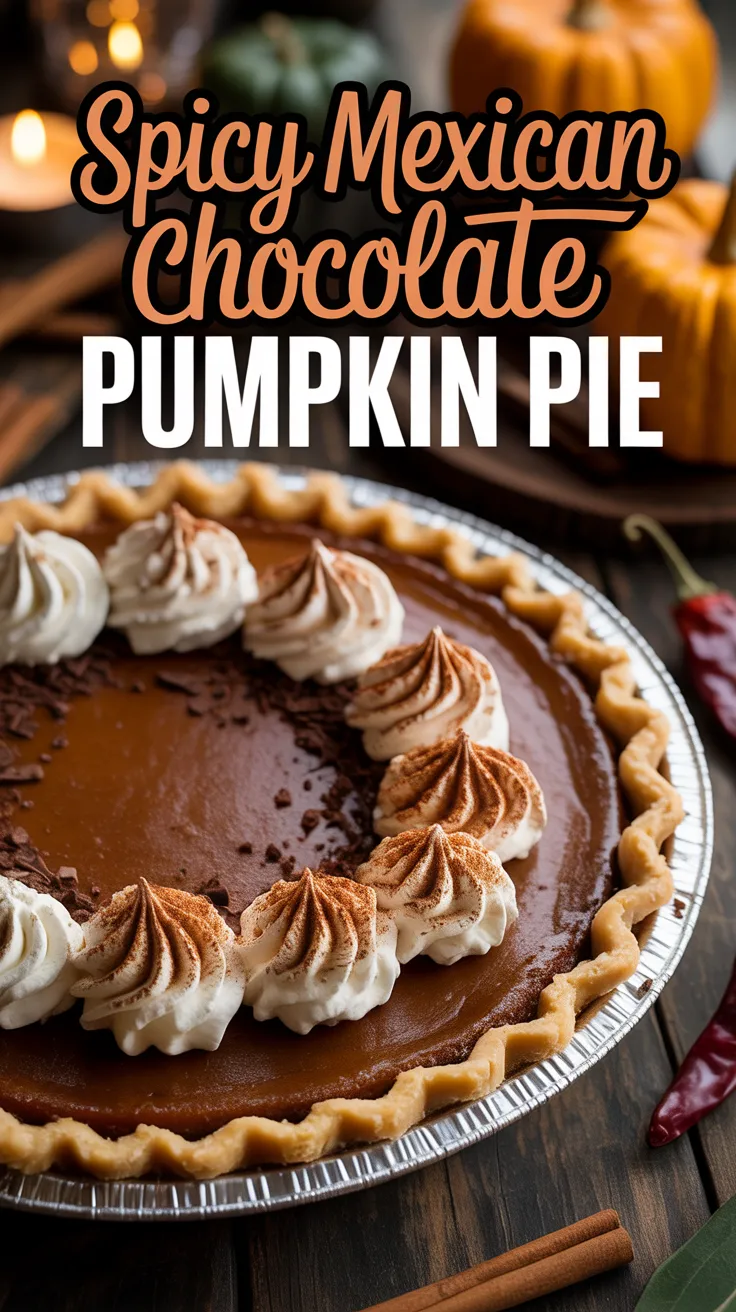 Warm up your autumn evenings with a slice of this decadent pie, where the rich chocolate and hint of chili elevate the classic pumpkin flavor to new heights. It’s the perfect blend of sweet and spicy that will leave everyone craving more.