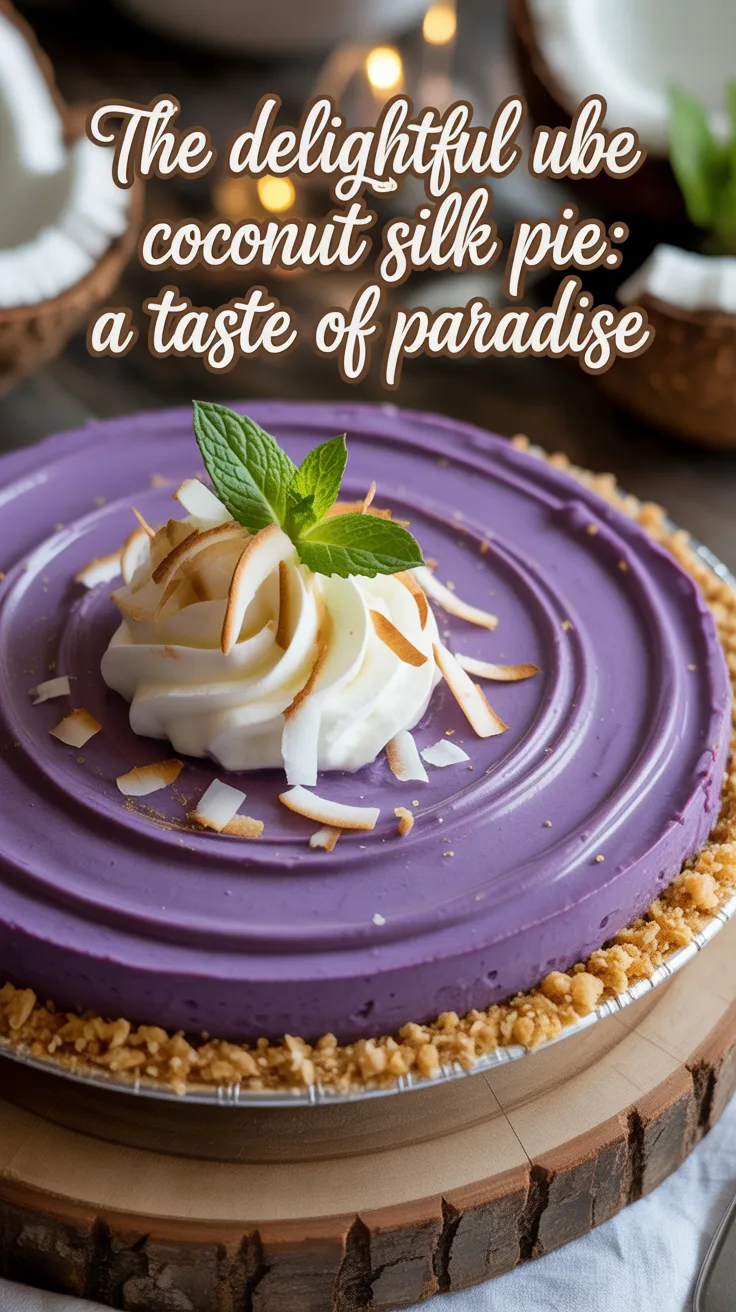 Indulge in a slice of tropical bliss with this Ube Coconut Silk Pie, where vibrant purple ube meets creamy coconut, creating a dessert that is as visually stunning as it is delicious.