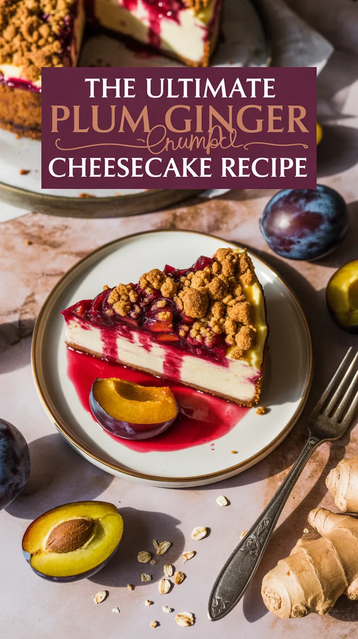 Picture a creamy cheesecake base topped with a generous layer of juicy plums, all finished with a crunchy crumble that adds texture and depth. Each bite is a harmonious blend of creamy, fruity, and spicy elements, making it a perfect treat for any occasion.