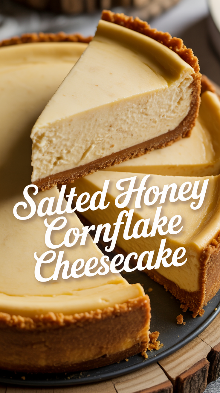 Delight in the whimsical combination of salty and sweet with the Salted Honey Cornflake Cheesecake, a dessert that’s sure to capture the hearts of your family. This unique twist combines creamy cheesecake with a crunchy cornflake topping, creating a texture explosion that everyone will adore.
