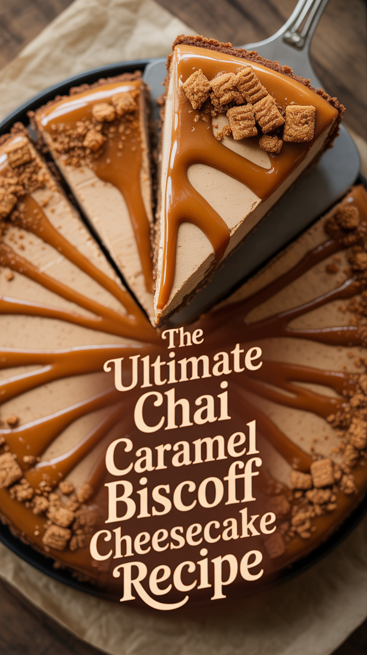 Savor the exquisite fusion of flavors in the Ultimate Chai Caramel Biscoff Cheesecake, where fragrant spices meet rich caramel and crunchy Biscoff cookies. This dessert is a delightful treat that transports you to a cozy café, perfect for any occasion.